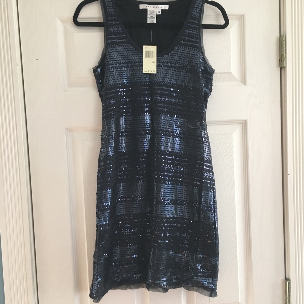 Max Studio Navy Blue Sequined Dress